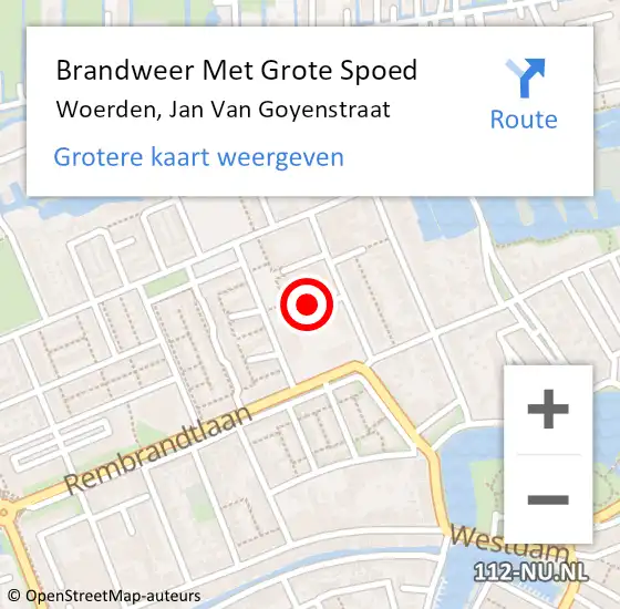 Locatie op kaart van de 112 melding: Brandweer Met Grote Spoed Naar Woerden, Jan Van Goyenstraat op 30 april 2017 01:35