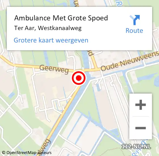 Locatie op kaart van de 112 melding: Ambulance Met Grote Spoed Naar Ter Aar, Westkanaalweg op 30 april 2017 02:04