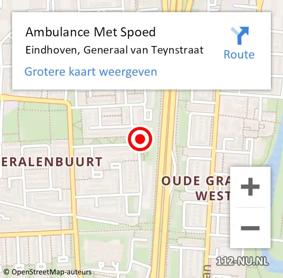 Locatie op kaart van de 112 melding: Ambulance Met Spoed Naar Eindhoven, Generaal van Teynstraat op 30 april 2017 05:03