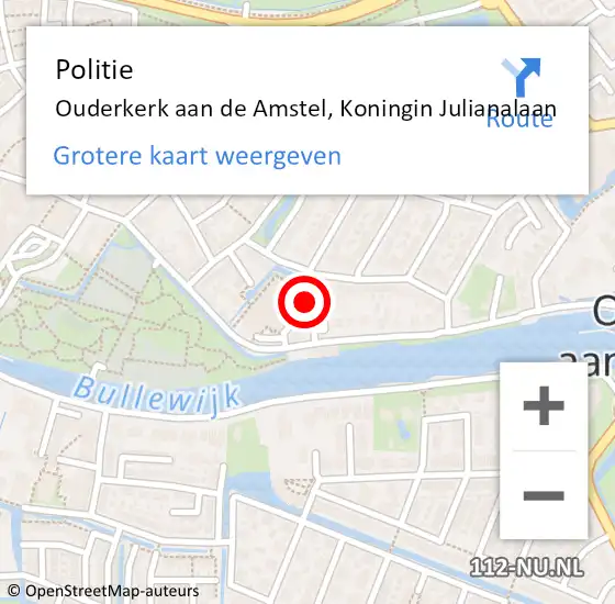 Locatie op kaart van de 112 melding: Politie Ouderkerk aan de Amstel, Koningin Julianalaan op 30 april 2017 11:00