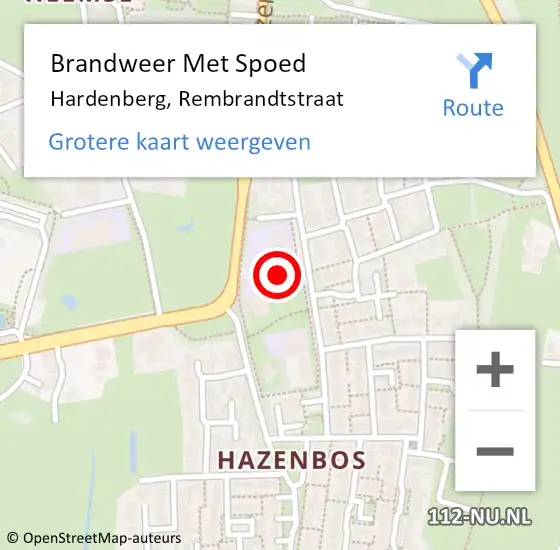 Locatie op kaart van de 112 melding: Brandweer Met Spoed Naar Hardenberg, Rembrandtstraat op 30 april 2017 12:19