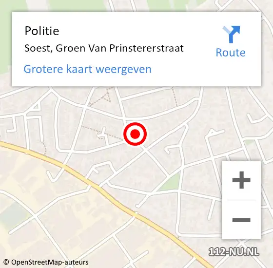 Locatie op kaart van de 112 melding: Politie Soest, Groen Van Prinstererstraat op 30 april 2017 13:15