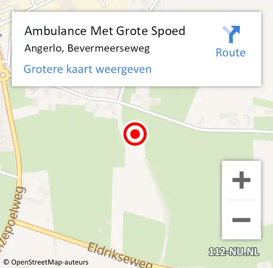 Locatie op kaart van de 112 melding: Ambulance Met Grote Spoed Naar Angerlo, Bevermeerseweg op 30 april 2017 14:12