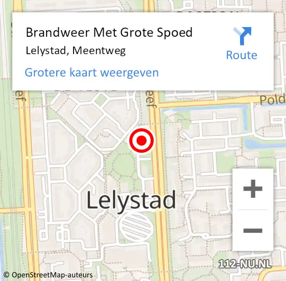 Locatie op kaart van de 112 melding: Brandweer Met Grote Spoed Naar Lelystad, Meentweg op 30 april 2017 14:55