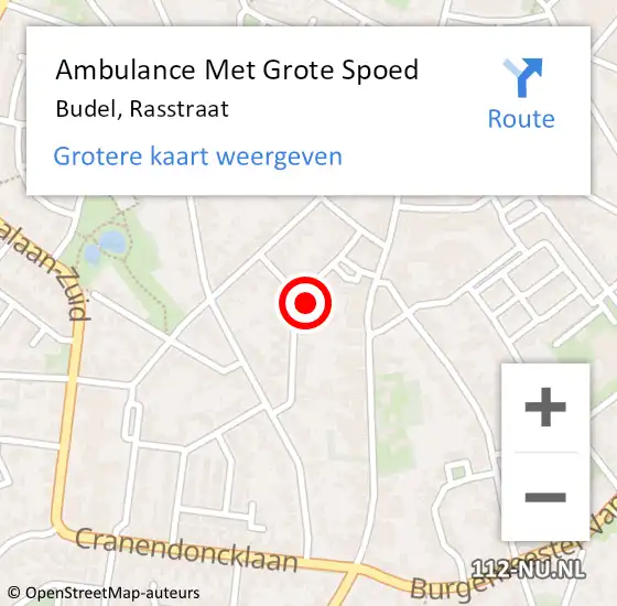 Locatie op kaart van de 112 melding: Ambulance Met Grote Spoed Naar Budel, Rasstraat op 30 april 2017 16:21