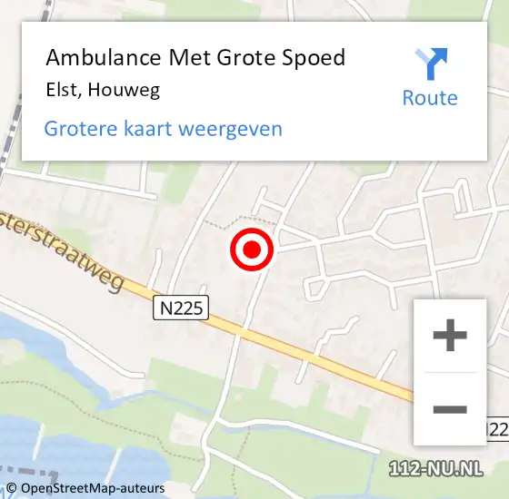 Locatie op kaart van de 112 melding: Ambulance Met Grote Spoed Naar Elst, Houweg op 30 april 2017 18:19