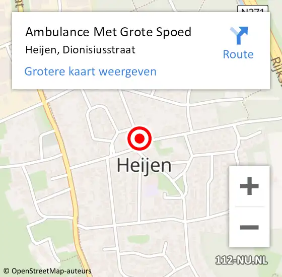 Locatie op kaart van de 112 melding: Ambulance Met Grote Spoed Naar Heijen, Dionisiusstraat op 30 april 2017 19:10