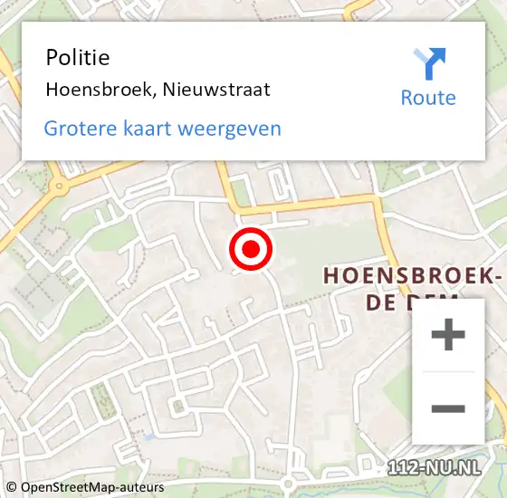 Locatie op kaart van de 112 melding: Politie Hoensbroek, Nieuwstraat op 18 januari 2014 22:30