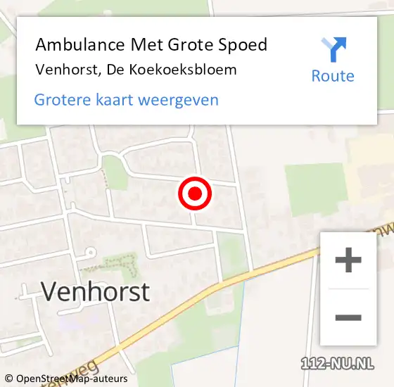 Locatie op kaart van de 112 melding: Ambulance Met Grote Spoed Naar Venhorst, De Koekoeksbloem op 30 april 2017 20:33