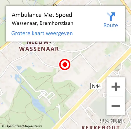 Locatie op kaart van de 112 melding: Ambulance Met Spoed Naar Wassenaar, Bremhorstlaan op 30 april 2017 20:53