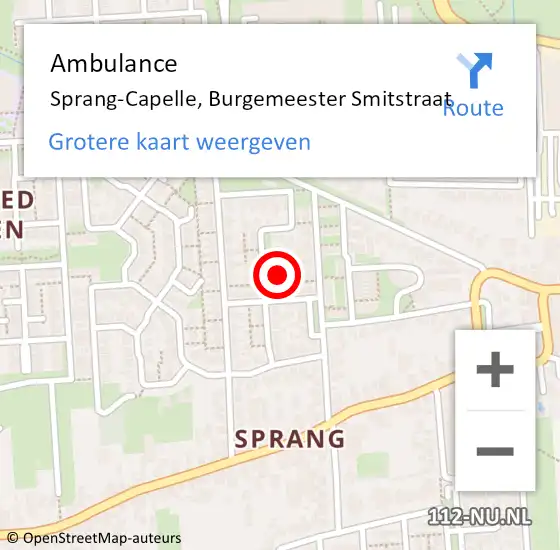 Locatie op kaart van de 112 melding: Ambulance Sprang-Capelle, Burgemeester Smitstraat op 30 april 2017 21:44