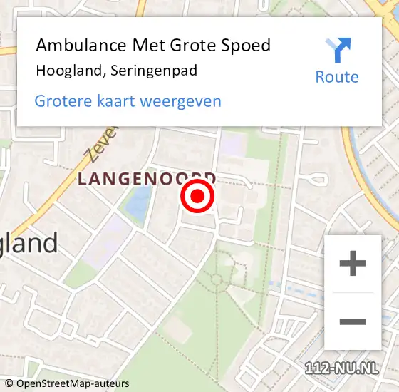 Locatie op kaart van de 112 melding: Ambulance Met Grote Spoed Naar Hoogland, Seringenpad op 18 januari 2014 23:03