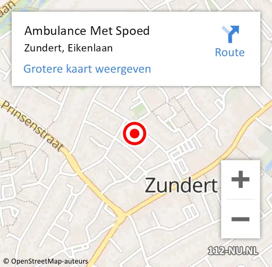 Locatie op kaart van de 112 melding: Ambulance Met Spoed Naar Zundert, Eikenlaan op 1 mei 2017 04:06