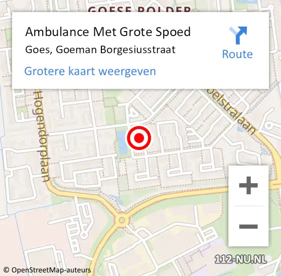 Locatie op kaart van de 112 melding: Ambulance Met Grote Spoed Naar Goes, Goeman Borgesiusstraat op 1 mei 2017 08:11