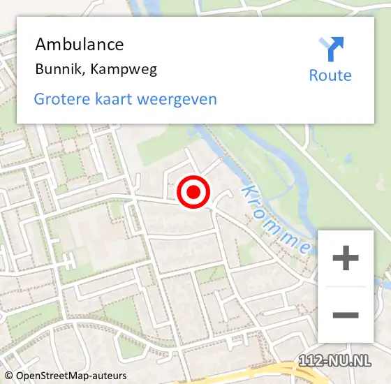 Locatie op kaart van de 112 melding: Ambulance Bunnik, Kampweg op 1 mei 2017 09:35