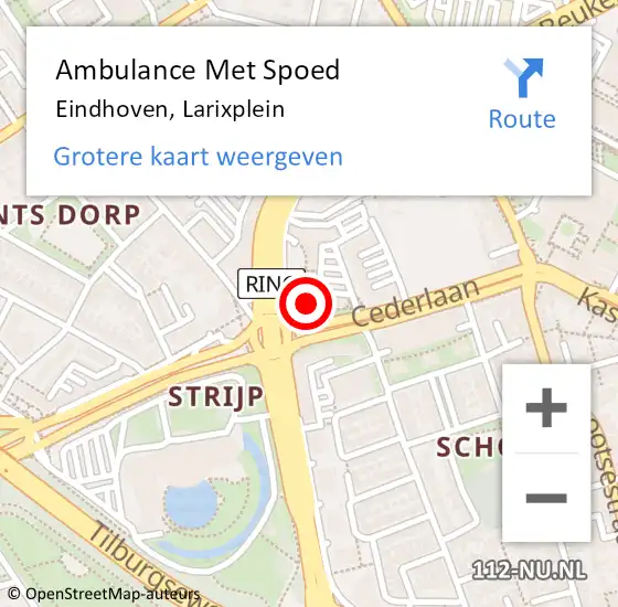Locatie op kaart van de 112 melding: Ambulance Met Spoed Naar Eindhoven, Larixplein op 1 mei 2017 10:27