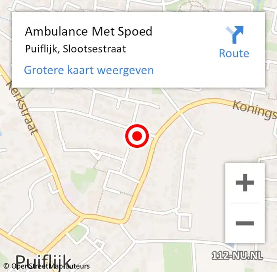 Locatie op kaart van de 112 melding: Ambulance Met Spoed Naar Puiflijk, Slootsestraat op 1 mei 2017 11:03