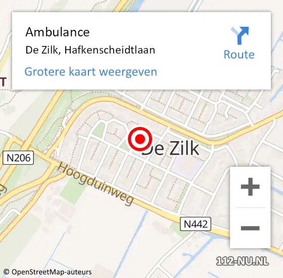 Locatie op kaart van de 112 melding: Ambulance De Zilk, Hafkenscheidtlaan op 1 mei 2017 13:39