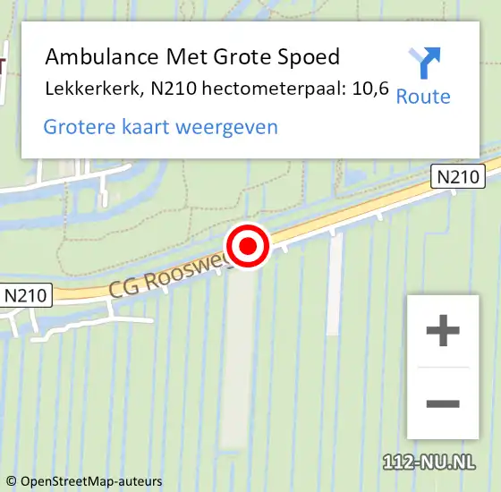 Locatie op kaart van de 112 melding: Ambulance Met Grote Spoed Naar Lekkerkerk, N210 hectometerpaal: 10,6 op 1 mei 2017 14:52