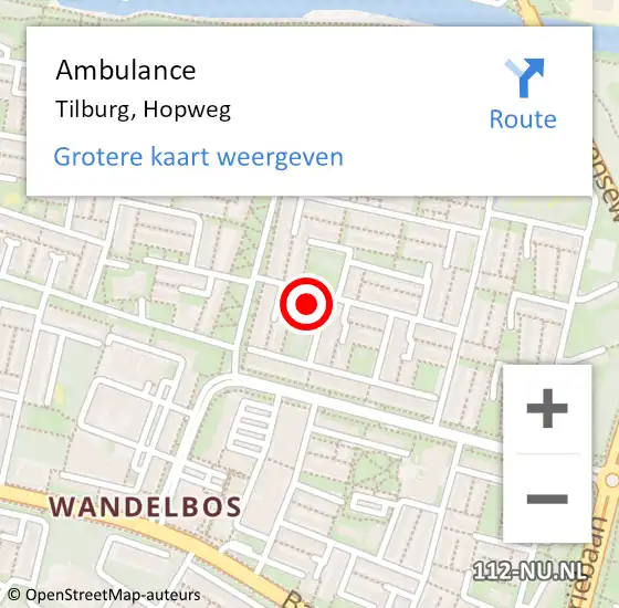 Locatie op kaart van de 112 melding: Ambulance Tilburg, Hopweg op 1 mei 2017 15:05