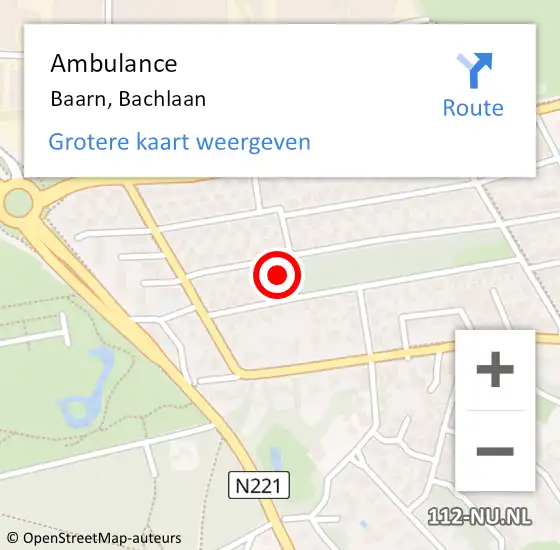 Locatie op kaart van de 112 melding: Ambulance Baarn, Bachlaan op 1 mei 2017 15:39