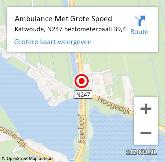 Locatie op kaart van de 112 melding: Ambulance Met Grote Spoed Naar Katwoude, N247 hectometerpaal: 39,3 op 1 mei 2017 17:20