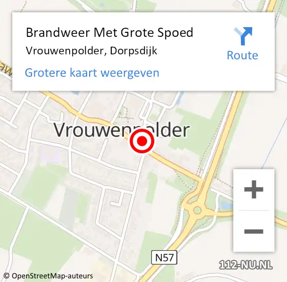 Locatie op kaart van de 112 melding: Brandweer Met Grote Spoed Naar Vrouwenpolder, Dorpsdijk op 1 mei 2017 18:17