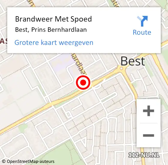 Locatie op kaart van de 112 melding: Brandweer Met Spoed Naar Best, Prins Bernhardlaan op 1 mei 2017 20:47