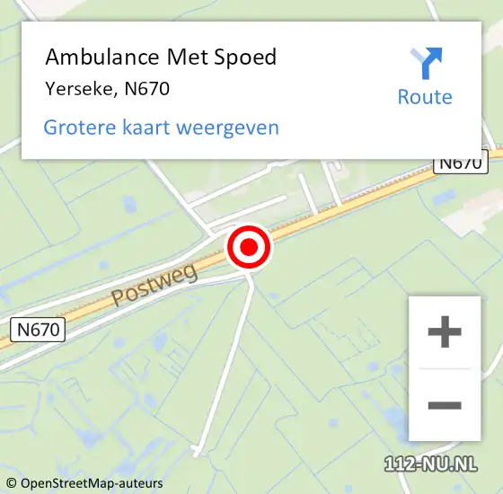 Locatie op kaart van de 112 melding: Ambulance Met Spoed Naar Yerseke, N670 op 1 mei 2017 22:29