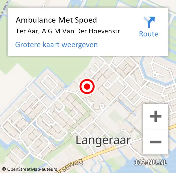 Locatie op kaart van de 112 melding: Ambulance Met Spoed Naar Ter Aar, A G M Van Der Hoevenstr op 1 mei 2017 22:42