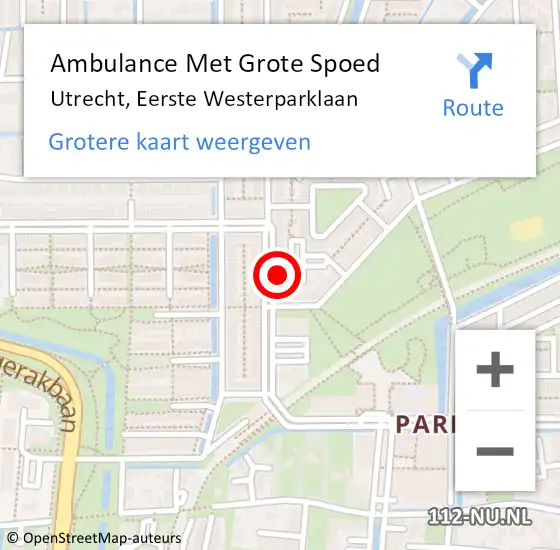 Locatie op kaart van de 112 melding: Ambulance Met Grote Spoed Naar Utrecht, Eerste Westerparklaan op 2 mei 2017 00:05