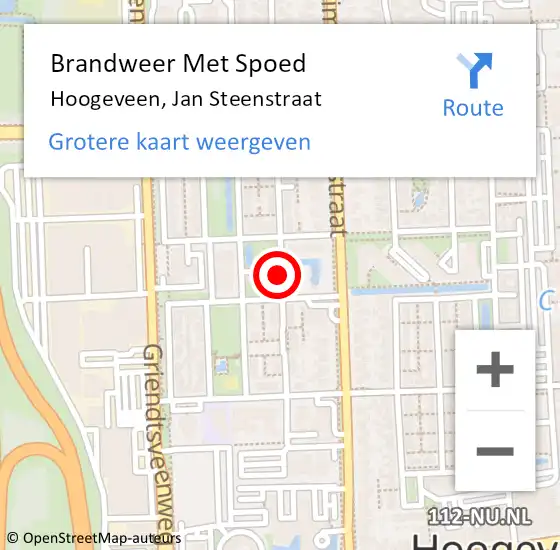 Locatie op kaart van de 112 melding: Brandweer Met Spoed Naar Hoogeveen, Jan Steenstraat op 2 mei 2017 02:23