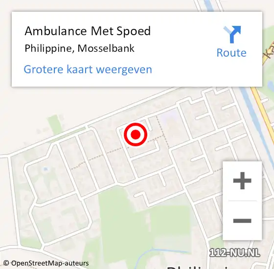 Locatie op kaart van de 112 melding: Ambulance Met Spoed Naar Philippine, Mosselbank op 2 mei 2017 02:57