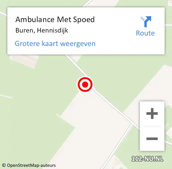 Locatie op kaart van de 112 melding: Ambulance Met Spoed Naar Buren, Hennisdijk op 2 mei 2017 04:31