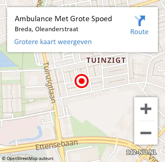 Locatie op kaart van de 112 melding: Ambulance Met Grote Spoed Naar Breda, Oleanderstraat op 2 mei 2017 05:05