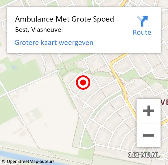 Locatie op kaart van de 112 melding: Ambulance Met Grote Spoed Naar Best, Vlasheuvel op 2 mei 2017 07:21