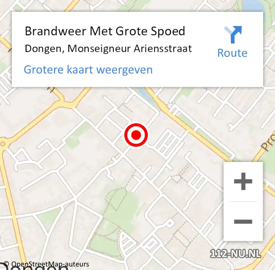 Locatie op kaart van de 112 melding: Brandweer Met Grote Spoed Naar Dongen, Monseigneur Ariensstraat op 2 mei 2017 09:20