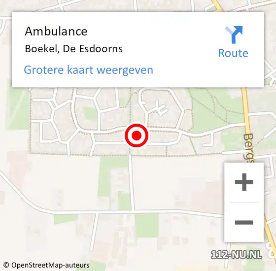 Locatie op kaart van de 112 melding: Ambulance Boekel, De Esdoorns op 2 mei 2017 11:23