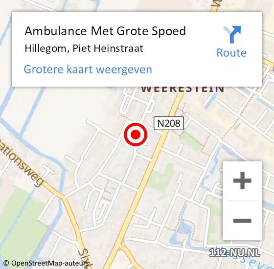 Locatie op kaart van de 112 melding: Ambulance Met Grote Spoed Naar Hillegom, Piet Heinstraat op 2 mei 2017 11:55