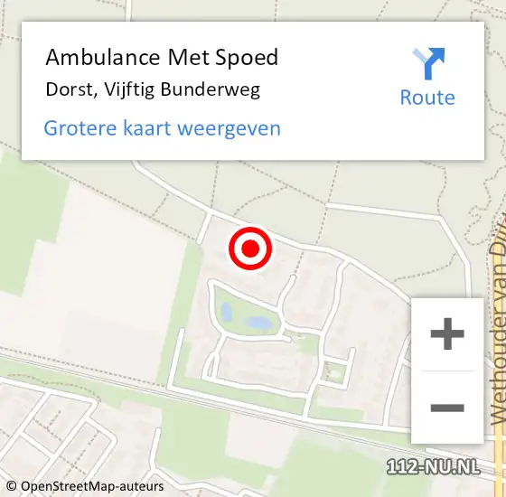 Locatie op kaart van de 112 melding: Ambulance Met Spoed Naar Dorst, Vijftig Bunderweg op 2 mei 2017 13:55