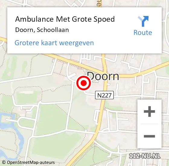 Locatie op kaart van de 112 melding: Ambulance Met Grote Spoed Naar Doorn, Schoollaan op 2 mei 2017 15:10