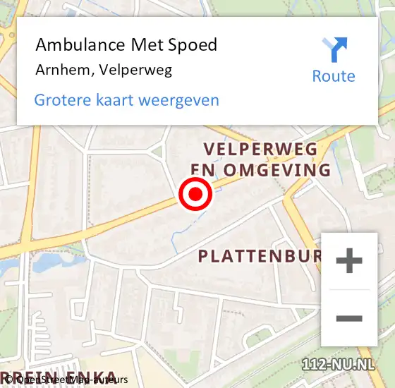 Locatie op kaart van de 112 melding: Ambulance Met Spoed Naar Arnhem, Velperweg op 2 mei 2017 15:37