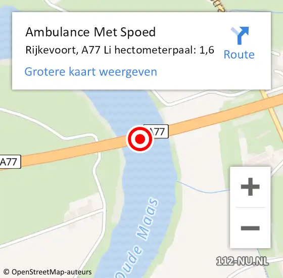 Locatie op kaart van de 112 melding: Ambulance Met Spoed Naar Rijkevoort, A77 Li hectometerpaal: 1,6 op 2 mei 2017 16:15