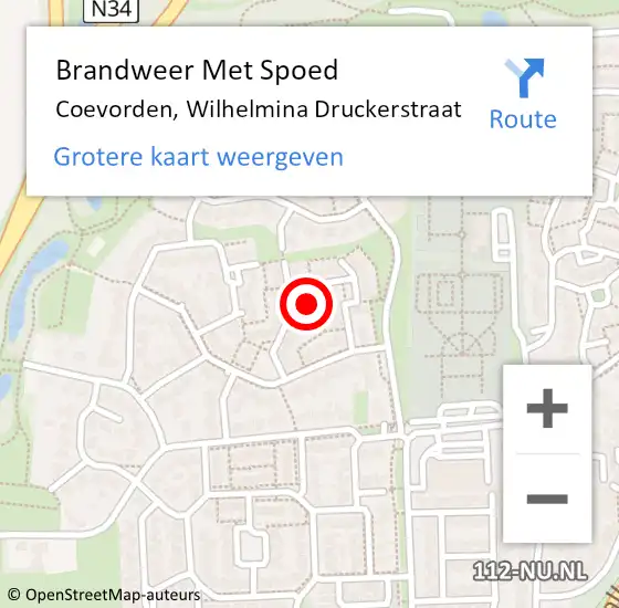 Locatie op kaart van de 112 melding: Brandweer Met Spoed Naar Coevorden, Wilhelmina Druckerstraat op 19 januari 2014 05:18