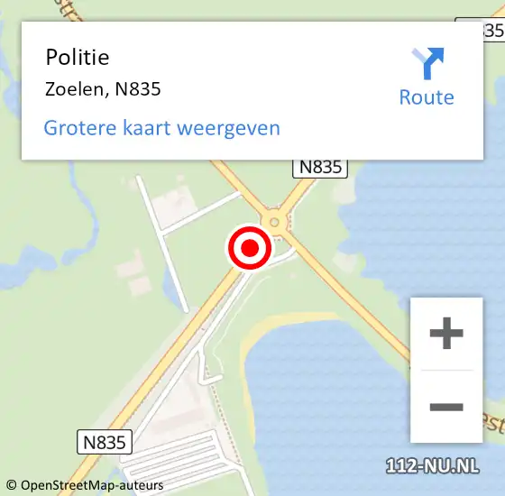 Locatie op kaart van de 112 melding: Politie Zoelen, N835 op 2 mei 2017 16:49