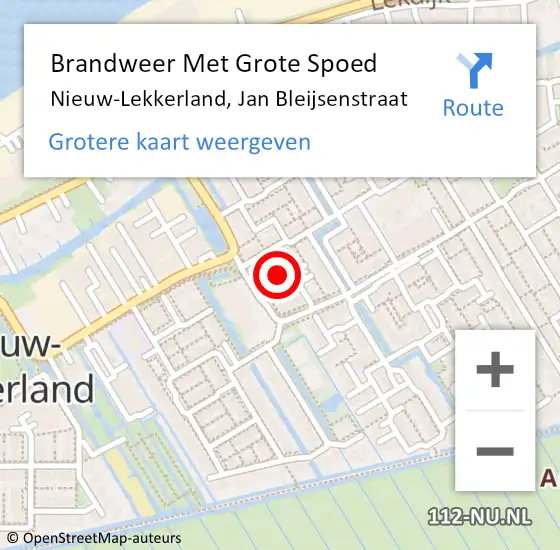 Locatie op kaart van de 112 melding: Brandweer Met Grote Spoed Naar Nieuw-Lekkerland, Jan Bleijsenstraat op 19 januari 2014 06:04