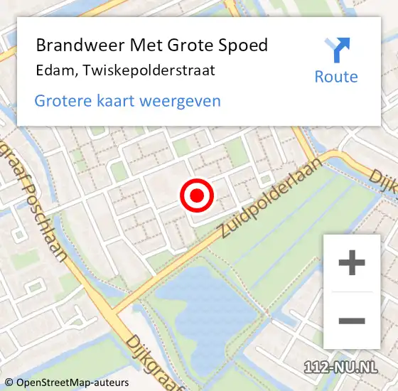 Locatie op kaart van de 112 melding: Brandweer Met Grote Spoed Naar Edam, Twiskepolderstraat op 19 januari 2014 06:08