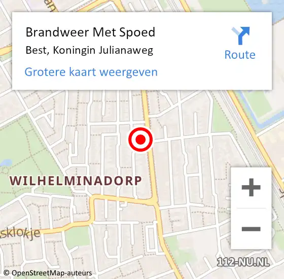 Locatie op kaart van de 112 melding: Brandweer Met Spoed Naar Best, Koningin Julianaweg op 2 mei 2017 20:07