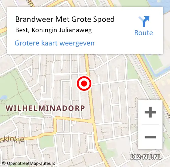 Locatie op kaart van de 112 melding: Brandweer Met Grote Spoed Naar Best, Koningin Julianaweg op 2 mei 2017 20:08