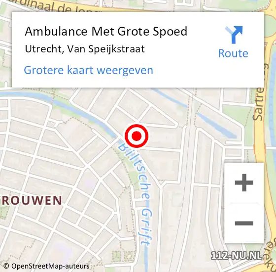 Locatie op kaart van de 112 melding: Ambulance Met Grote Spoed Naar Utrecht, Van Speijkstraat op 2 mei 2017 22:18